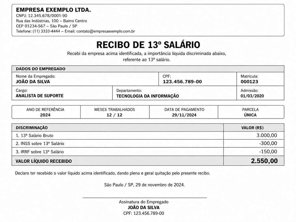 Exemplo de 13º Salário
