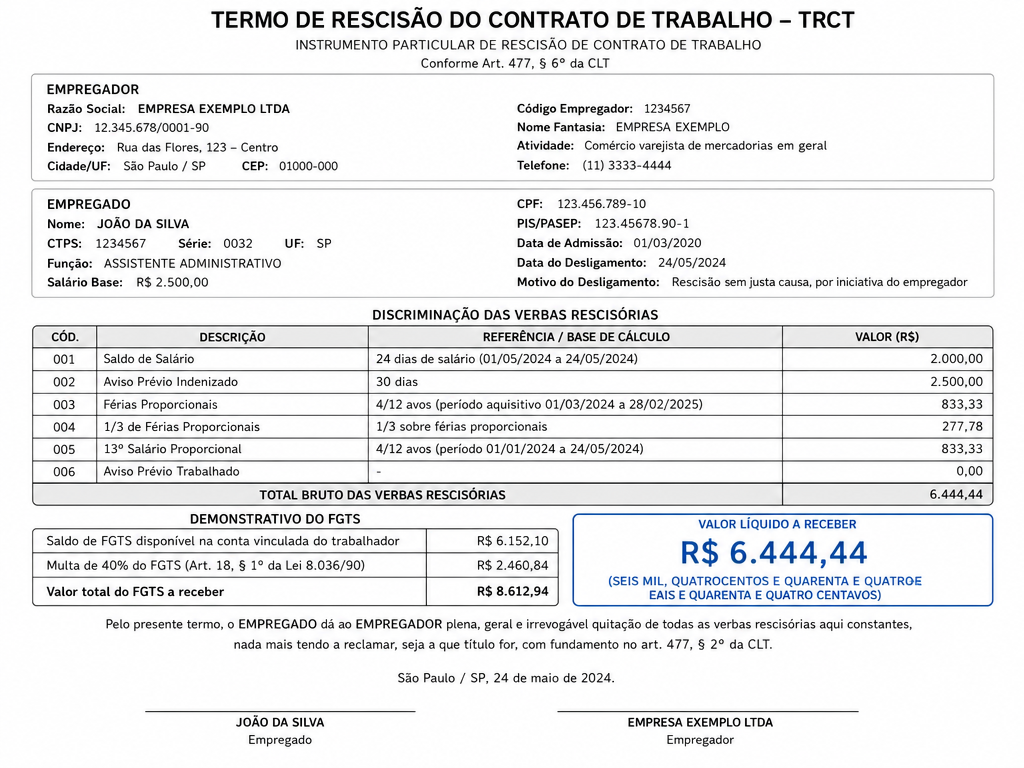 Exemplo de Rescisão (TRCT)